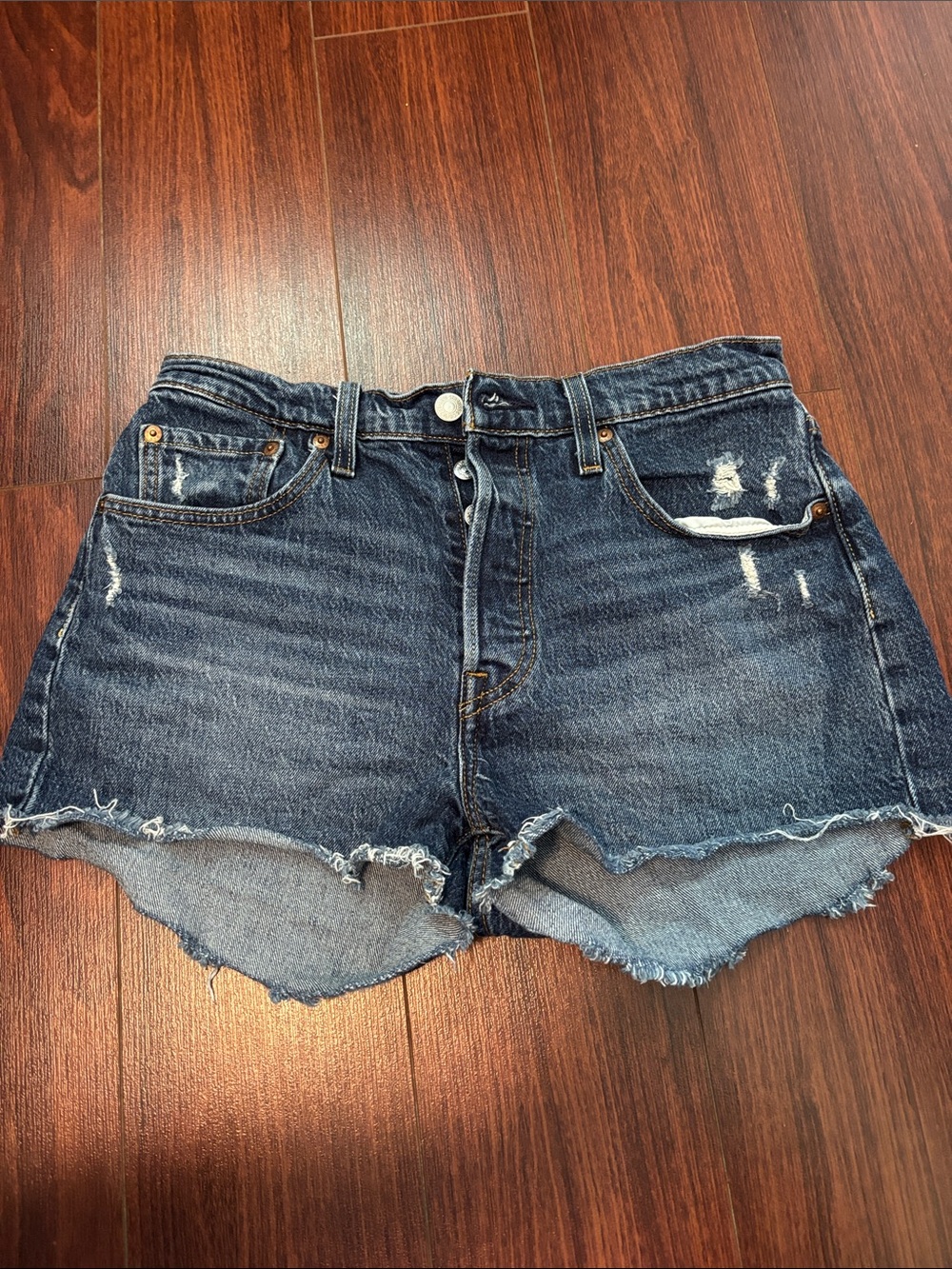 Levi’s High-Rise Dark Wash Denim Shorts